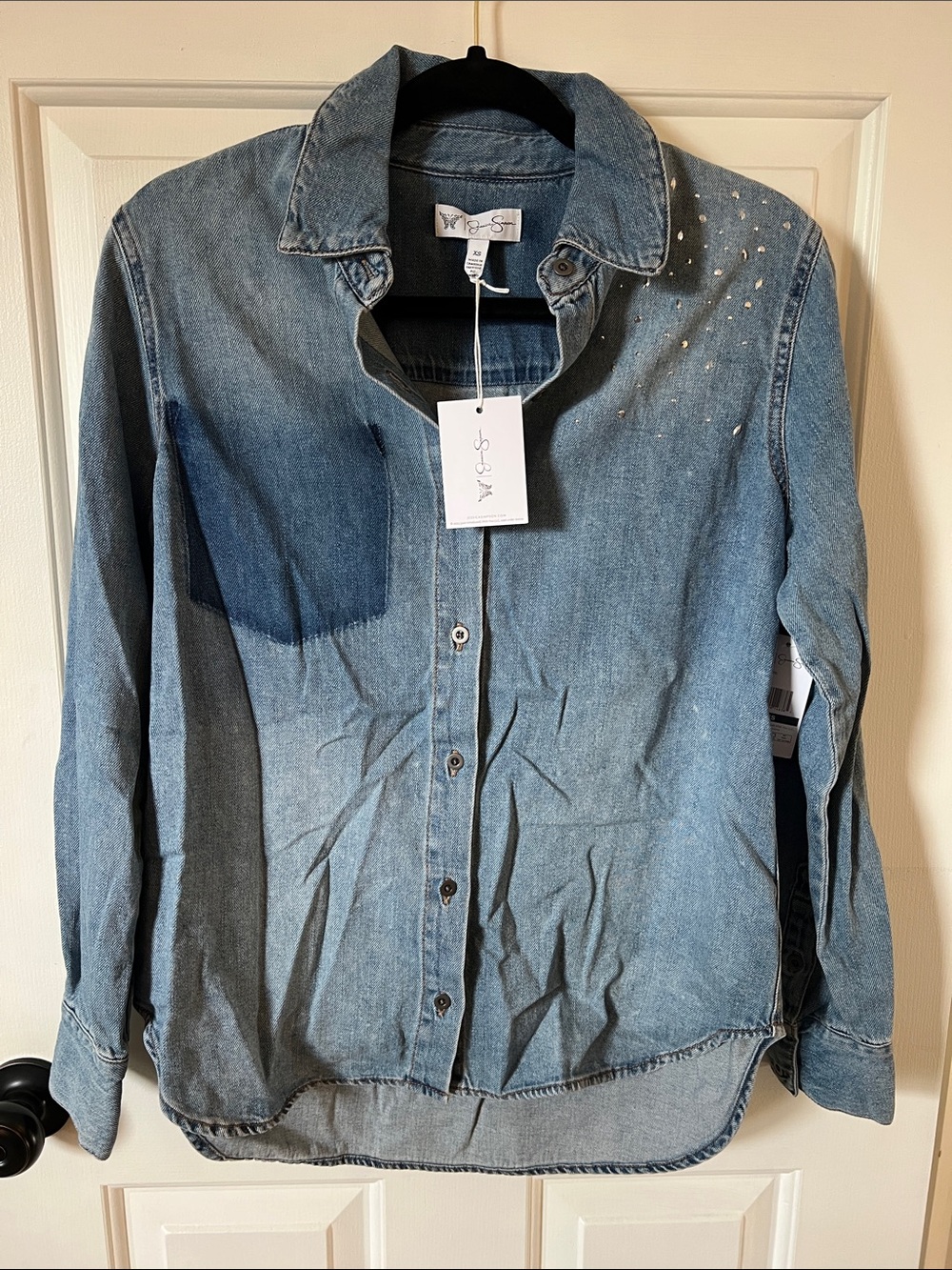 Jessica Simpson Light Blue Denim Button-Down Shirt with Stud Detail